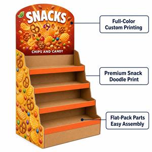 Présentoir en carton pour snacks, chips, bonbons et noix – Présentoir de comptoir portable, montage facile pour magasin de détail - Product Image 1