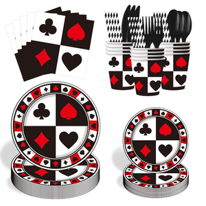 Articles de fête sur le thème du poker, ensemble de vaisselle jetable, assiettes, gobelets, serviettes en papier pour soirée casino - Product Image 5