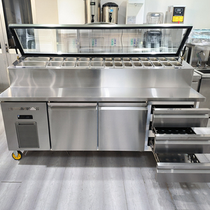 Thương mại bánh pizza salad Bar bánh sandwich truy cập hiển thị Máy làm lạnh tủ lạnh Glass Top Prep bảng tủ lạnh tủ đông - Product Image 1