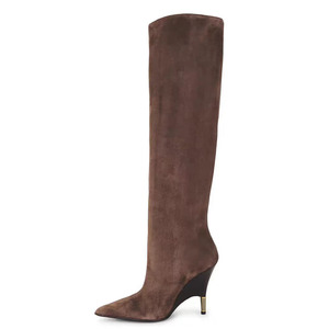 Soft Suede Thin High Heel <b>Long</b> Boots Wide Fit Stiletto Shoes Women's on Knee High Booties - Product Image 1