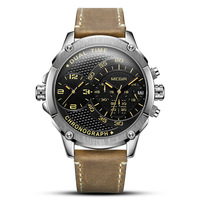 MEGIR — montre-bracelet en cuir pour hommes, accessoire de sport à Quartz, multifonctionnel, décontracté, étanche, double temps, 2093