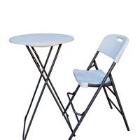 Table de cocktail ronde pliante en HDPE blanc avec structure métallique, table haute pour mariage, fête, banquet, événement extérieur, location