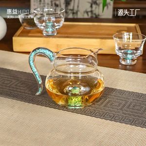 Huiyi Glass Turquoise Handle Teacup <b>Set</b> Crystal Glass Heat Resistant Home Office Tea Ware - Product Image 4