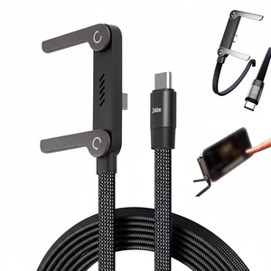 สายชาร์จ USB C to Type C แบบถักสูง 1.5 เมตร รองรับ PD3.1 240W 48V 5A ชาร์จเร็ว พร้อมที่ยึดโทรศัพท์แบบพับได้ สายไนลอน - Product Image 2