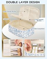 Organisateur de cosmétiques à double couche avec porte-pinceaux séparé, trousse de maquillage portable résistante à l'eau pour les essentiels de voyage