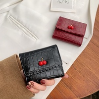 Dompet Mini 5 Warna Sweet Cherry Dompet Pendek Kulit PU Motif Buaya Dompet Uang Tunai Portabel Tempat Kartu Dompet Mewah Wanita