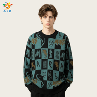Pull-over personnalisé pour homme à motif lettres, col rond, mélange polyester-laine, coupe ample, manches longues, style preppy décontracté, fournisseur