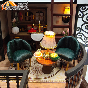 Hongda M2132 design personalizzato tre piani villa casa delle bambole in legno fai da te in miniatura kit <span class=keywords><strong>per</strong></span> le ragazze - Product Image 5