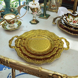 QIAN HU 2025 plateau de service en fer Vintage écologique Snack/Dessert nouveauté ensemble de plaques en métal doré pour assiettes de vaisselle de bureau à domicile - Product Image 2
