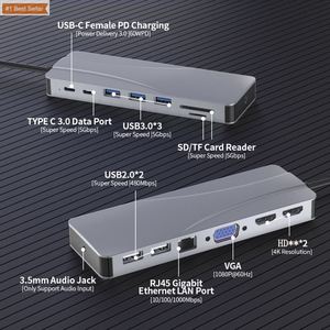 Jumon อะแดปเตอร์ kabel Thunderbolt 4สาย3.0อะแดปเตอร์ Type C แท่นชาร์จแล็ปท็อป14 in 1 USB C HUB - Product Image 3