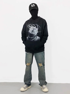 Sudadera con Capucha Personalizada AR2685, 330 Gramos, 100% Algodón, Estilo Oversize HIP-POP, Lavado a la Piedra, Color Negro Desgastado, Estilo Vintage - Product Image 3