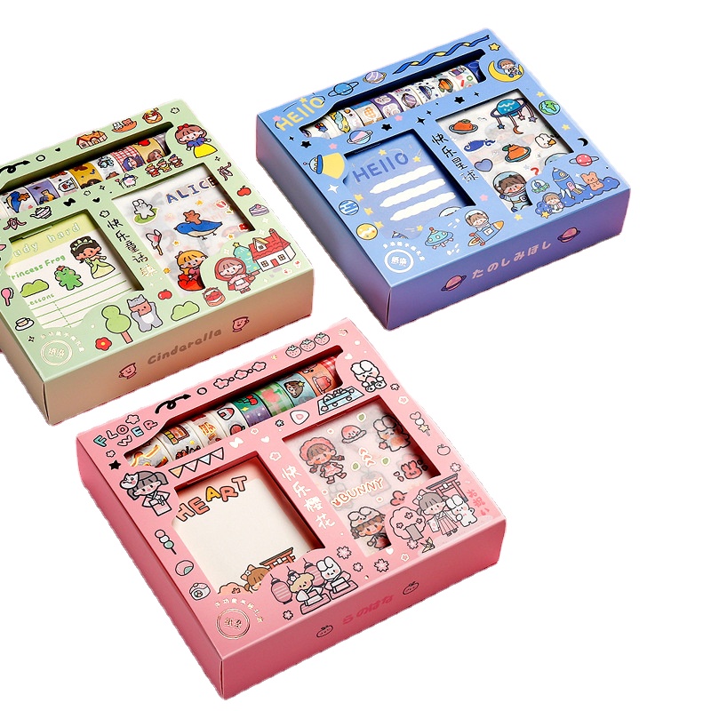 Высококачественный Набор наклеек и бумажная паста, декоративные маленькие Мультяшные наклейки с рисунком для детей и девочек, милые канцелярские ленты