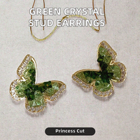 Boucles d'oreilles papillon dégradé vert frais style forêt, design bordé de zircons micro-pavés, boucles d'oreilles minimalistes style INS frais