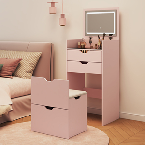 Modern Wood Smart 3-in-1 Multifunctional Bedroom <b>Dressing</b> <b>Table</b> <b>Stool</b> Set Three-color Lighting Modes HD Mirror Two Sliding - Product Image 5