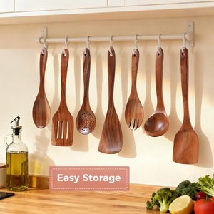 Ensemble d'ustensiles de cuisine en bois, 12 pièces, spatule, cuillère, fourchette à salade en bois massif, ustensiles de cuisson antiadhésifs, vente en gros - Product Image 5
