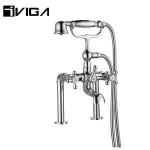 Kualitas Baik Lantai Kamar Mandi Mount Free Standing Bath Tub Mixer UPC Kuningan Chrome Freestanding Bathtub Faucet