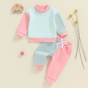 Autunno e Inverno Set di <span class=keywords><strong>abbigliamento</strong></span> per <span class=keywords><strong>neonata</strong></span> nuova moda colorata felpa con giuntura pantaloni della tuta stringati ragazza 2 pezzi baby suit lbc - Product Image 1
