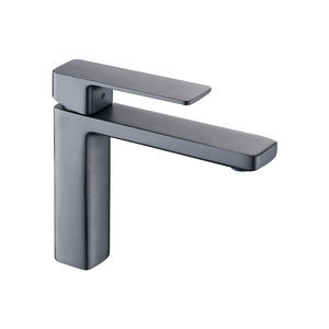 Grifo de Lavabo de Latón, Monomando, de Un Solo Orificio, Estilo Moderno, Color Gris Metálico, para Agua Fría y Caliente - Product Image 3