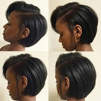 Cheveux humains vierges Remy, noir 99J # 350 # Perruque courte de style pixie avec frontal 13x4, 4 lisses