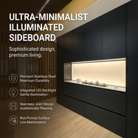 Meuble de cuisine moderne intelligent et lumineux en acier inoxydable, unité de rangement modulaire avec système d'éclairage CCT réglable, fixation murale