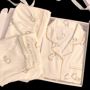 Phong cách Hàn Quốc đám mây ba mảnh thời trang phù hợp với mùa xuân mùa hè lười biếng quần áo nhà đàn hồi EO THỎ đơn giản in - Product Image 4