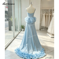 Gaun Malam Model Duyung Biru Langit Lakshmigown dengan Kerah Sweetheart, Hiasan Kristal dan Manik-Manik di Bagian Atas, Peplum Bertingkat, Ruffle, dan Ekor Panjang, untuk Pesta Formal