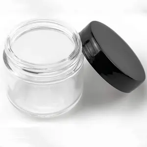 1oz 2oz 3oz 4oz Round Clear Glass Cosmetic Jars With Child Resistant Black Lids