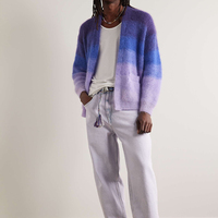 Tricots de haute qualité pour hommes Cardigan en mohair personnalisé à la mode Tie-Dye rayé col en V OEM Chinky brossé coloré rose hiver