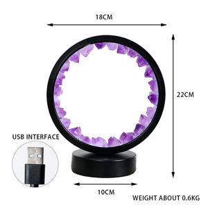 Lámpara de Mesa de Cristal Curativo de Amatista Natural Redonda, Recargable por USB, Luz Nocturna para Decoración del Hogar y Dormitorio, Venta al Por Mayor - Product Image 2