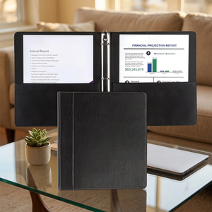 Leather 3-<b>Ring</b> <b>Binder</b> <b>Folder</b> with Pockets for Business Documents and Reports Hardcover Organizer - Product Image 3