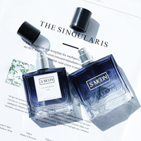 Flacon de parfum en verre rectangulaire de haute qualité S MOON SME5, couleur personnalisée, 50 ml/100 ml, dégradé bleu foncé, col à vis, OEM/ODM
