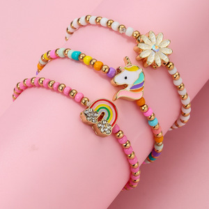 ランディハンドメイド カラフルビーズブレスレットセット レインボーユニコーンフラワーブレスレットセット 子供用 - Product Image 3