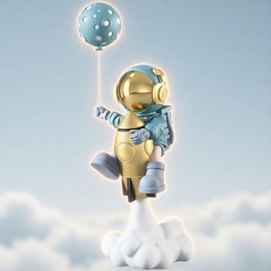 Electroplated Silver Astronaut Resin Statue Holding Moon Balloon Cloud Base Spaceman Figurine Home Decor - Product Image 5