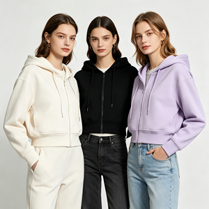 Vente en gros – Nouvelle veste décontractée courte pour femme, style sportswear, avec capuche zippée en tissu air layer, idéale pour le fitness et les loisirs, collection automne-hiver - Product Image 6