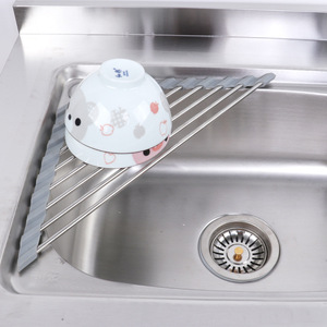 Triangle Silicone <strong>Collapsible</strong> Roll up 201/304 Stainless Steel Over Sink Corner Dish Drying Rack - Product Image 3