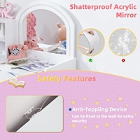 Coiffeuse légère pour enfants en bois de chambre à coucher rose avec miroir et chaise, coiffeuse pour enfants