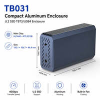 علبة تخزين U.2 SSD من نوع Thunderbolt 3/USB4 بسرعة 32 جيجابت في الثانية مع مروحة مدمجة وهيكل من الألومنيوم، تدعم تحويل U.2 NVMe، متوافقة مع أنظمة ويندوز/ماك/لينكس