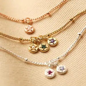 Stainless Steel Link Chain Colorful Birthstone Zircon Necklace Fashion Jewelry Pendant Necklace Stainless Steel