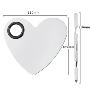 Wholesale Stainless Steel Heart-Shaped Stainless Steel <strong>Makeup</strong> Palette - Cosmetic Mixing Tray with Ring &amp; Spatula - Product Image 5