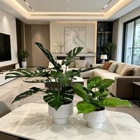 Ensemble de plantes artificielles réalistes de luxe Monstera et Alocasia en pot pour la décoration de table de salon moderne