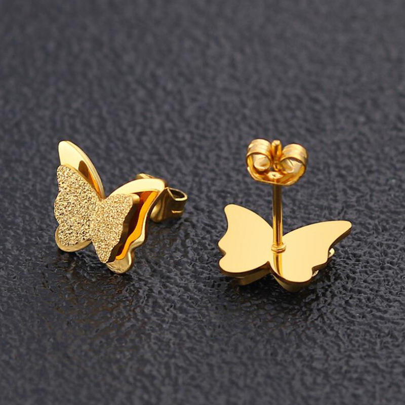 Butterfly Earrings Rose Gold Stainless Steel Studs