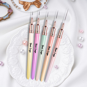 Fabricante de cepillos de uñas, Etiqueta Privada, 7/9/11/15/20mm, cepillos para rayas, 5 unids/set, arte de uñas, Pinceles para uñas con delineador ultrafino <span class=keywords><strong>rosa</strong></span> - Product Image 2
