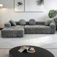 Canapé-lit d'angle confortable en chenille nordique sans ossature, compressé, pour salon et appartement, avec coussins