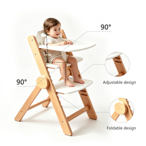 Chaise haute bébé pliable en bois à hauteur réglable avec repose-pieds, moderne, pour la maison et le salon, écologique et durable, pour repas des tout-petits - Product Image 3