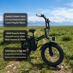 Bicicleta Eléctrica Plegable de Montaña de Alta Potencia 1000W, Neumático Grueso de 20 Pulgadas, 40V 20Ah, Cuadro de Acero de Alto Carbono, Bicicleta Eléctrica Plegable - Product Image 4