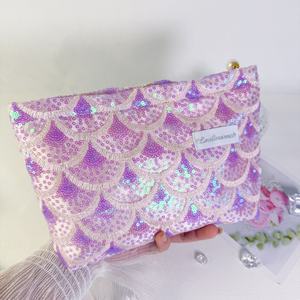 Offre Spéciale paillettes sac cosmétique fermeture éclair sac étiquette couture paillettes perlées de haute qualité fait à la main - Product Image 1