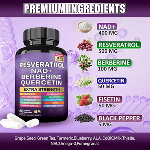 Stok Hızlı Fabrika ISO OEM Özel Marka 14'ü 1 Arada Bitkisel Takviyeler Resveratrol Kapsülleri NAD+ Berberin Bağışıklığı Güçlendirir - Product Image 4