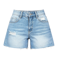 Shorts en jean taille haute pour femme, à ourlet effiloché, déchirés, effet push-up, en denim extensible, vente en gros usine