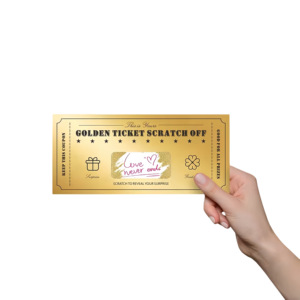 Étiquette de carte à gratter dorée promotionnelle, carte dorée, billet de loterie, carton, papier fantaisie, estampage à chaud, autocollant à gratter - Product Image 1