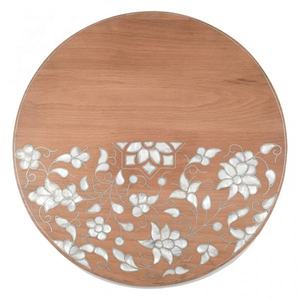 Grossiste Beau plateau rond artisanal en nacre incrustation plateau en bois foncé décoration plateau EID Ramadan fabriqué au Vietnam - Product Image 5